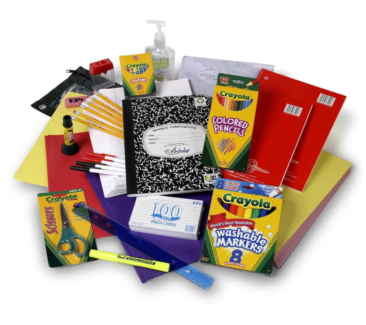 Various school supplies.
